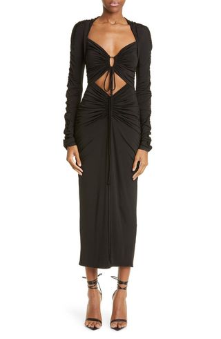 Lapointe + Long Sleeve Cutout Ruched Jersey Body-Con Dress