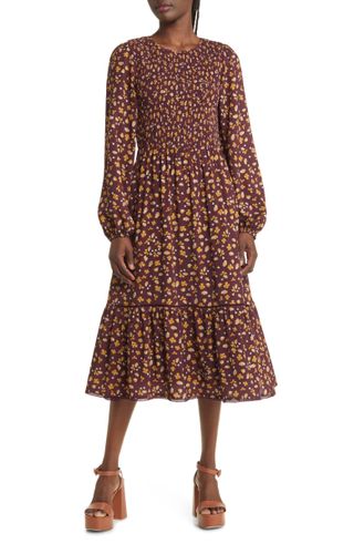 Lost + Wander + Vineyards in the Valley Floral Long Sleeve Tiered Midi Dress