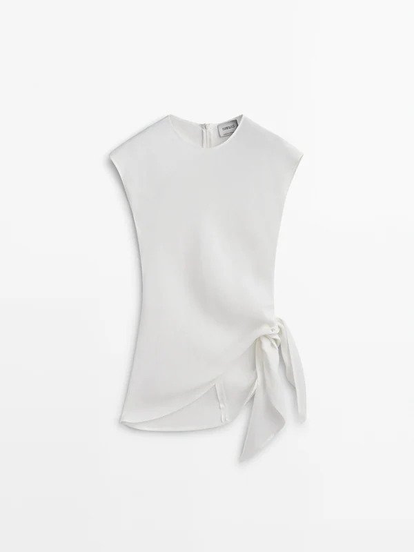 Massimo Dutti + Linen Blend Shirt With Knot Detail