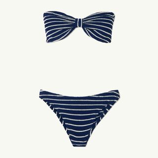 Hunza G + + Net Sustain Jean Twist-Front Striped Seersucker Bandeau Bikini