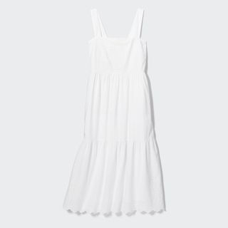 Uniqlo + Eyelet Cotton Sleeveless Midi Dress in White