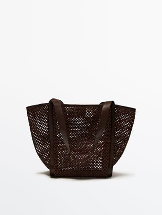 Massimo Dutti + Mesh Shopper Bag with Nappa Leather Details