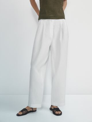 Massimo Dutti + Linen and Cotton-Blend Trousers with Double Dart Detail