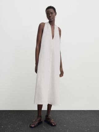 Massimo Dutti + Midi Dress with Criss-Cross Detail At The Back