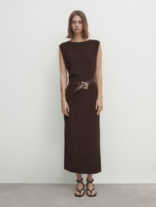 Massimo Dutti + Lyocell Blend Dress with Gathered Detail on the Side