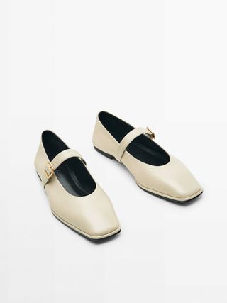 Massimo Dutti + Square Ballet Flats with Buckled Strap