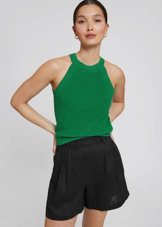 & Other Stories + Fitted Halter Knit Top in Khaki Green