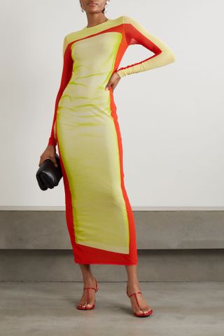 Loewe + Printed Stretch-Mesh Midi Dress
