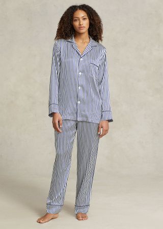 Ralph Lauren + Striped Stretch Silk Long-Sleeve PJ Set