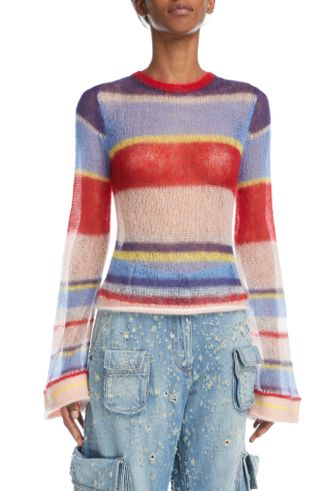 Acne Studios + Karis Stripe Open Stitch Crewneck Mohair & Wool Blend Sweater