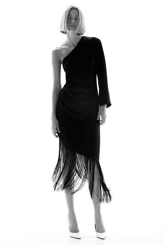 H&M + One-Shoulder Dress With Fringe Trim