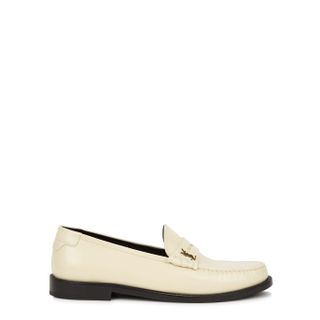 Saint Laurent + Le Loafer Cream Leather Penny Loafers