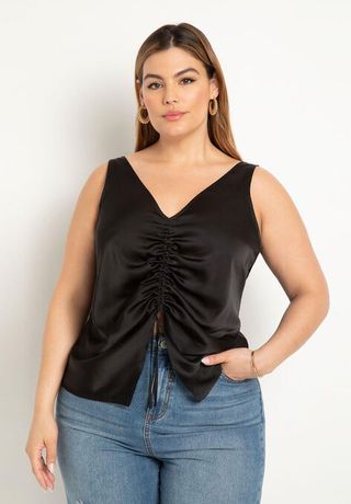 Eloquii + Shirred Front Satin Tank