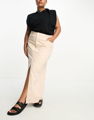 ASOS Curve + Lightweight Denim Maxi Skirt With Split Front