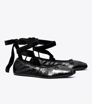 Tory Burch + Ankle-Wrap Ballerina Flats