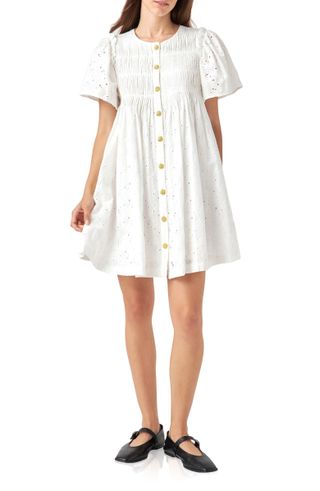 English Factory + Embroidered Cotton Eyelet Button-Up Babydoll Dress