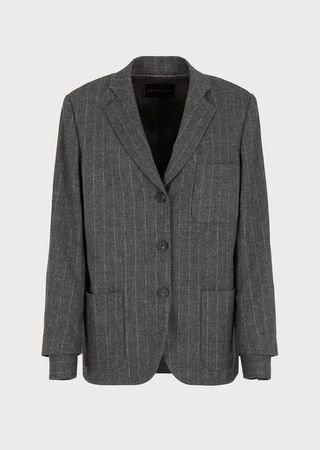 Emporio Armani + Single-breasted Blazer in a Pinstriped Mélange Wool Blend