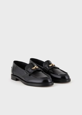 Emporio Armani + Polished Leather Loafers with Stirrup Bar
