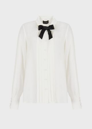 Emporio Armani + Crêpe Shirt with Pleats and Bow