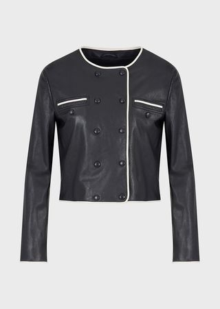 Emporio Armani + Double-breasted Crew-neck Jacket in Vegetable-tanned Lambskin Nappa Leather