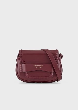 Emporio Armani + Small Shoulder Bag in Leather with Flap and Logo Gusset