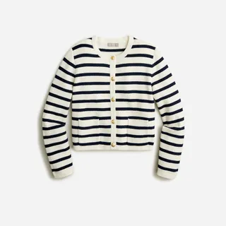 J.Crew + Emilie Patch-Pocket Sweater Lady Jacket in Stripe