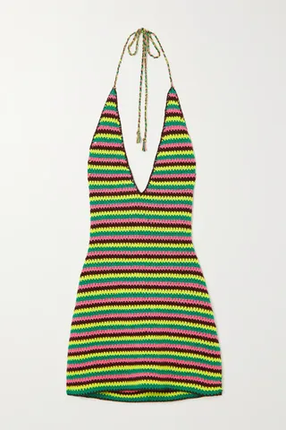 Frame x Julia Sarr-Jamois + Crocheted Cotton-Blend Halterneck Mini Dress
