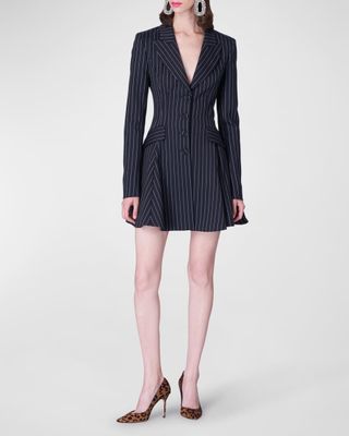 Carolina Herrera + Pinstripe Single-Breasted Mini Blazer Dress