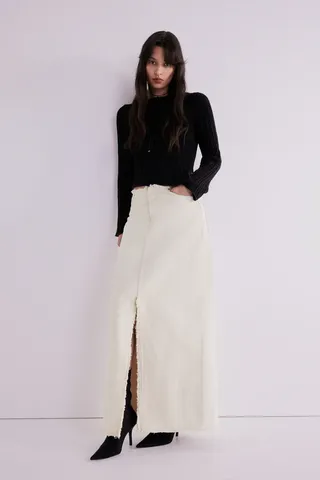 H&M + Raw-Edged Denim Skirt