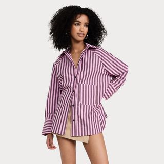 Ganni + Stripe Cotton Oversize Raglan Shirt