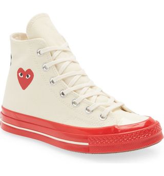 Comme Des Garçons Play x Converse + Chuck Taylor Hidden Heart Red Sole High Top Sneakers