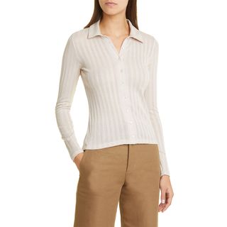 Vince + Rib Cotton Knit Button-Up Top