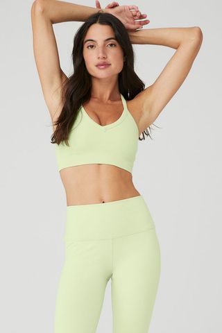 ALO + Seamless Ribbed Low Back Bra in Iced Green Tea