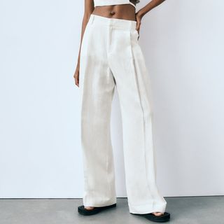 Zara + Linen Blend Full Length Pants