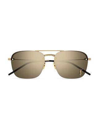 Saint Laurent + Monogram Pin Metal 59mm Navigator Sunglasses