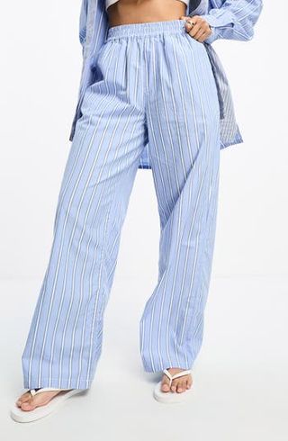 Asos Design + Stripe Pull-On Wide Leg Pants