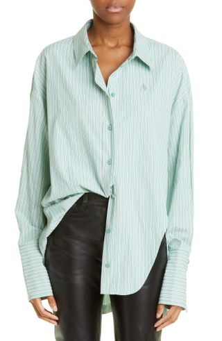 The Attico + Diana Stripe Oversize Split Hem Button-Up Shirt