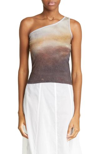 Paloma Wool + Caete Abstract Print One-Shoulder Stretch Organic Cotton Rib Top