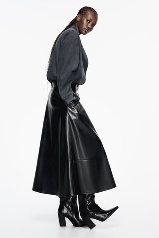Zara + Faux Leather Midi Skirt