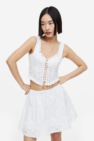 H&M + Lacing-Detail Broderie Anglaise Top
