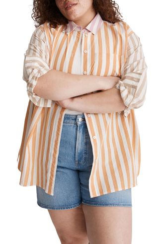 Madewell + Signature Mixed Stripe Oversize Cotton Poplin Shirt