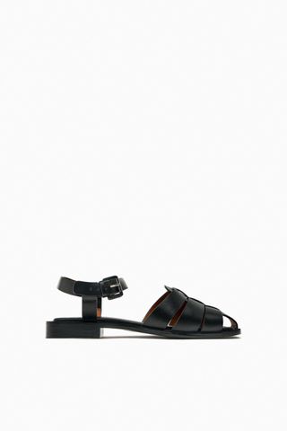 Zara + Flat Leather Fisherman Sandals