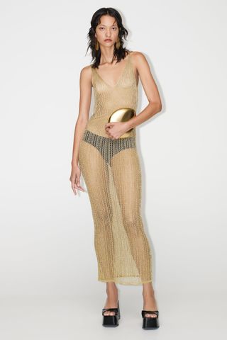 Zara + Dress With Metallic Thread