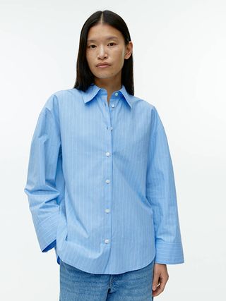 Arket + Relaxed Poplin Shirt in Blue