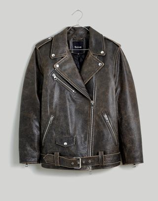 Madewell + Distressed Leather Oversized Motorcycle Jacket