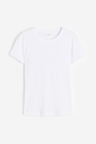 H&M + Ribbed Modal-Blend T-Shirt