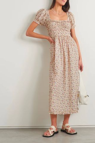 Dôen + + Net Sustain Gia Ruffled Floral-Print Organic Cotton-Blend Voile Midi Dress