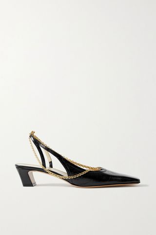 Khaite + Marfa Chain-Embellished Crinkled-Leather Slingback Pumps