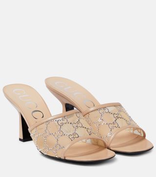 Gucci + GG Embellished Mesh Mules