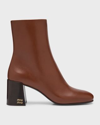 Miu Miu + Leather Block-Heel Ankle Boots